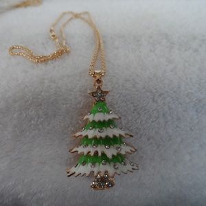Green and white Christmas Tree pendant necklace